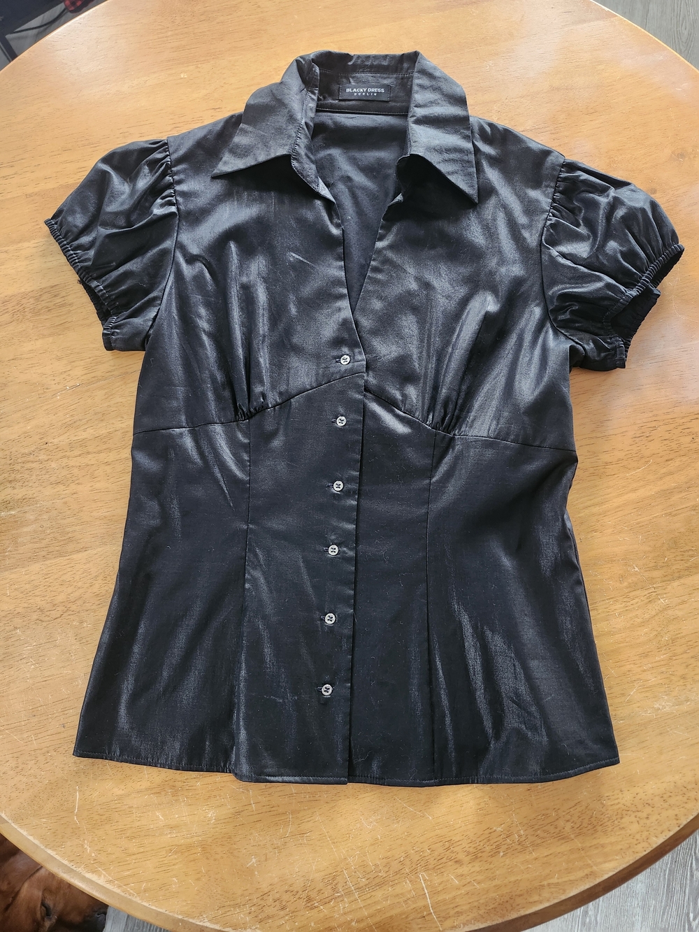 Blacky Dress Berlin Vintage Black Puff Sleeve Button Up Blouse | 100% Cotton